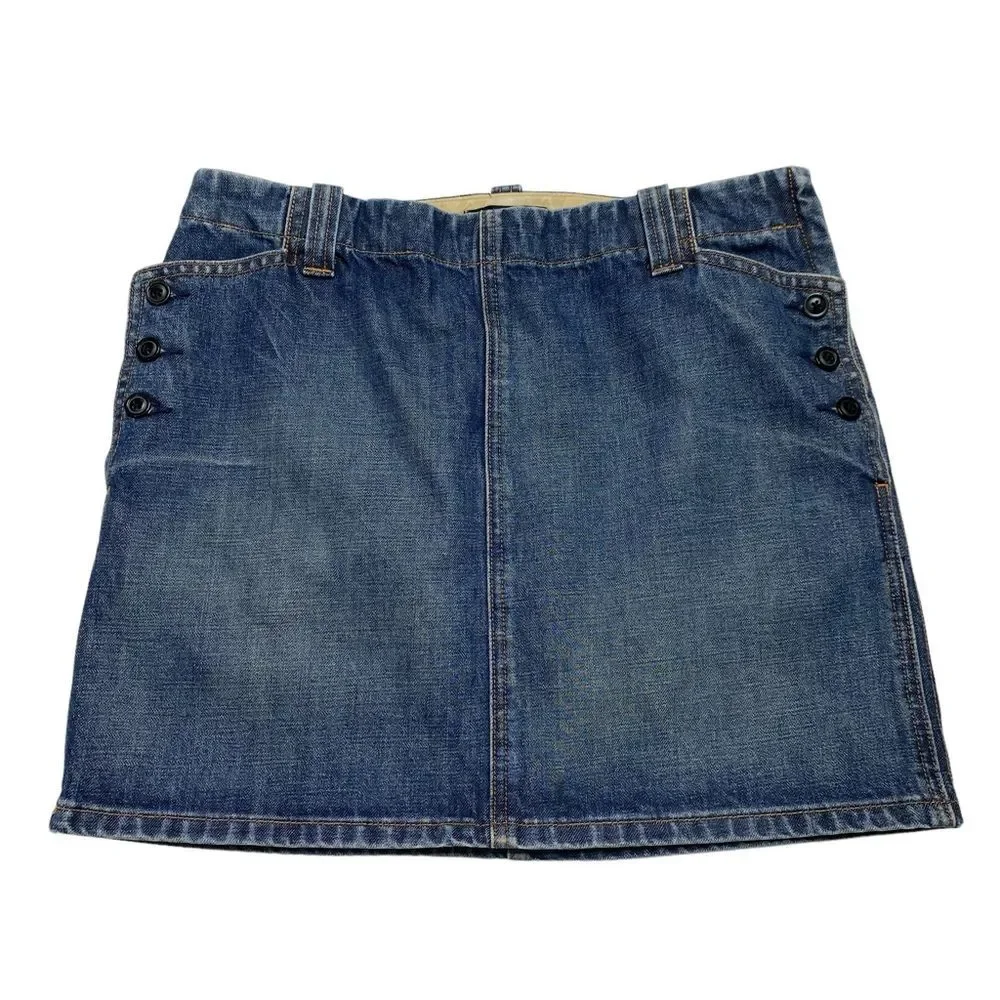 J Crew Denim Mini Skirt Side Buttons Pockets Side Zip Blue Sz 8